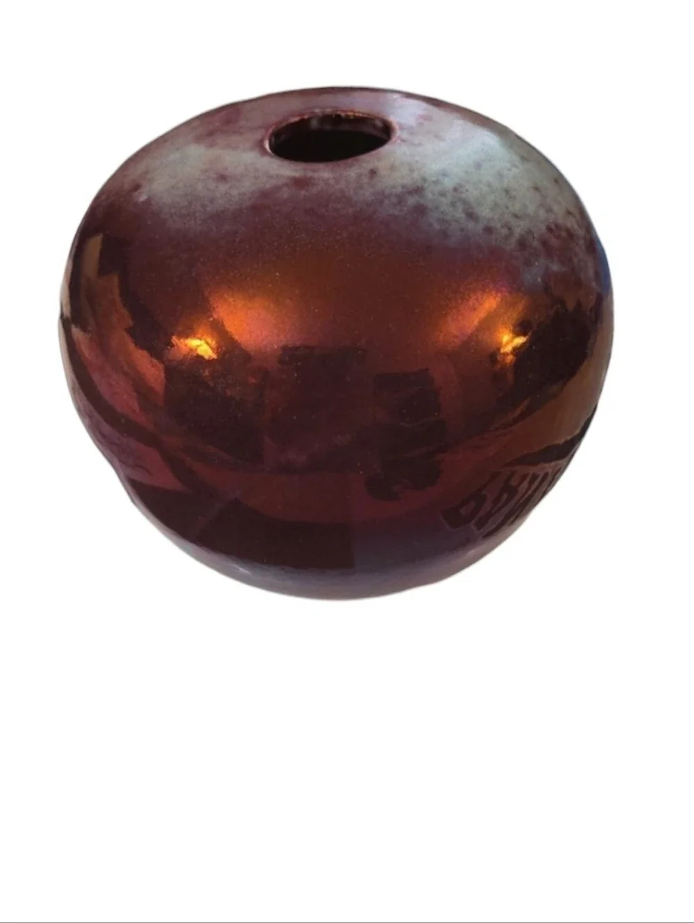 Vintage Mark Hines Signed Studio Art Pottery Raku Sphere Vase - Numbered #407